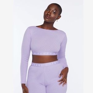 Savage X Fenty Women's Long Sleeve Crop Top in Lavander Large